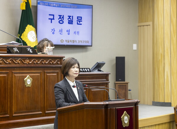 ▲ 강선영 의원 구정질문 진행 모습.
