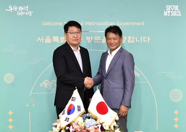 ▲ 김태균 서울시 행정1부시장(왼쪽)과 미야사카 마나부 도쿄도 부지사 면담.