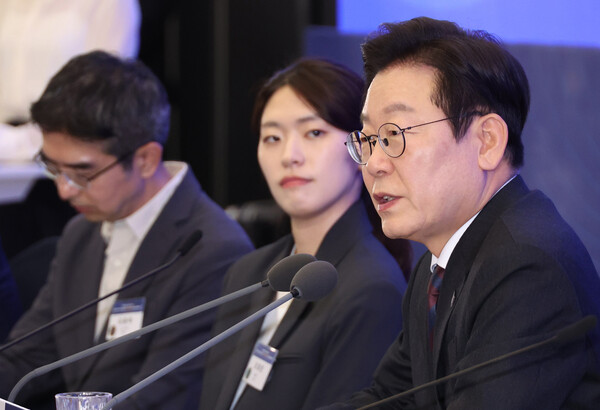 ▲ 이재명 대통령이 10일 서울 마포구 프론트원에서 열린 국민성장펀드 보고대회에서 발언하고 있다. /뉴시스