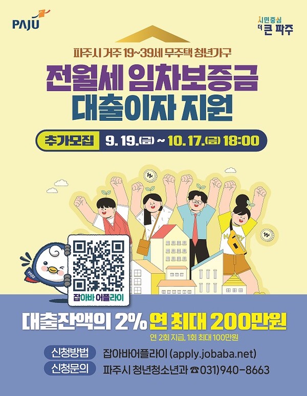 ▲ '청년 전월세 임차보증금 대출이자 지원사업' 참여자 추가 모집 안내물.