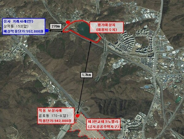 ▲ 대왕저수지 수변공원 감정평가 설명자료.