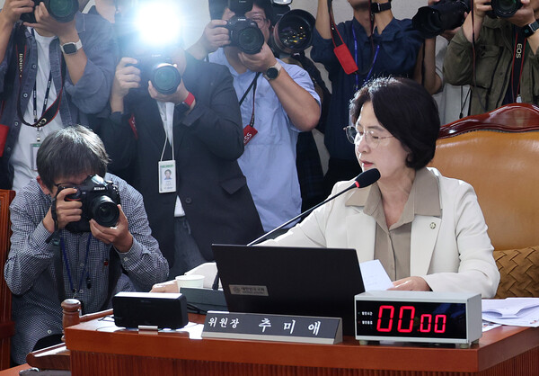 ▲ 감사 중지 선포하는 추미애 법사위원장. /뉴시스