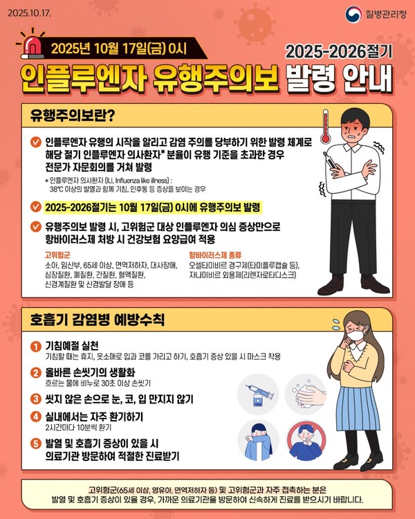 ▲ 인플루엔자 유행주의보 발령 안내물.
