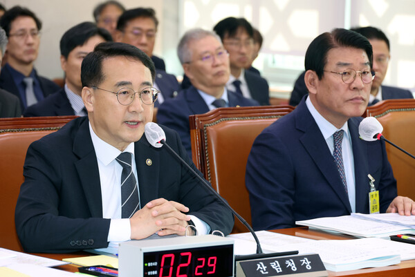 ▲ 질의에 답하는 김인호 산림청장. /뉴시스