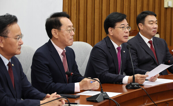 ▲ 송언석 원내대표, 국정감사 대책회의 발언. /뉴시스