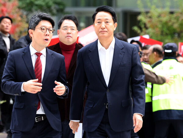 ▲ 김건희 특검 조사 출석하는 오세훈 시장. /뉴시스