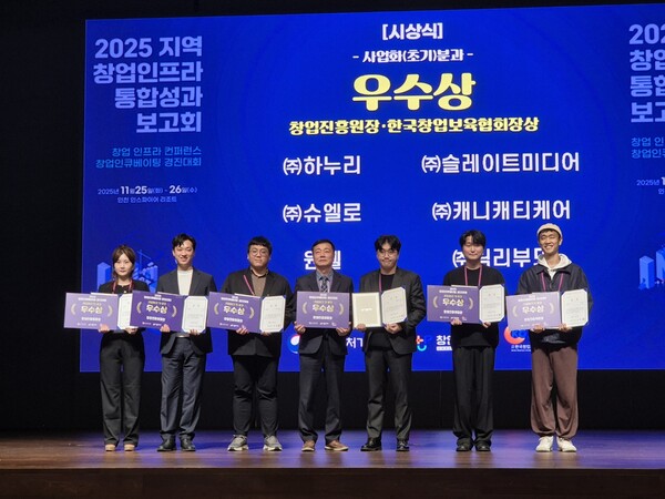 ▲ 용인 1인창조기업 지원센터 입주기업 '원웰', 2025년 창업 인큐베이팅 경진대회 우수상 수상(왼쪽에서 두번째, 박소웅 대표).