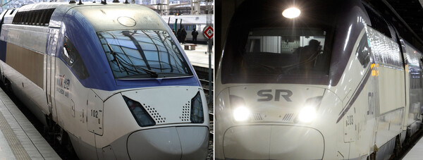 ▲ 사진 왼쪽부터 한국철도공사(코레일)의 KTX와 에스알(SR)이 운영하는 SRT의 모습. /뉴시스