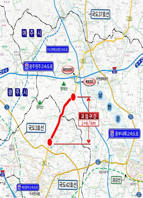 이천시 국지도 70호선 백사 흥천 간 도로건설 위치도