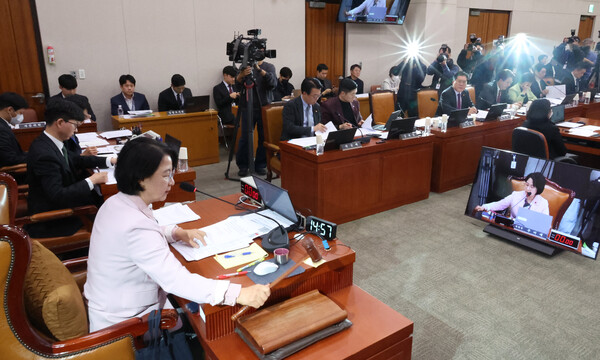 ▲ 추미애 국회 법제사법위원회 위원장이 10일 서울 여의도 국회에서 열린 전체회의에서 의사봉을 두드리고 있다. /뉴시스