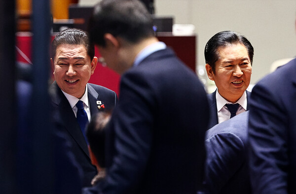 ▲ 민주당 의총 참석한 정청래-김병기. /뉴시스