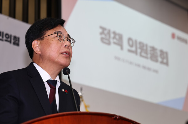 ▲ 정책 의총서 발언하는 송언석 원내대표. /뉴시스