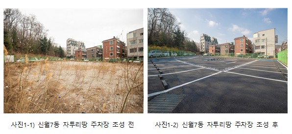 ▲ 신월7동 자투리땅 주차장 조성 전후 사진.