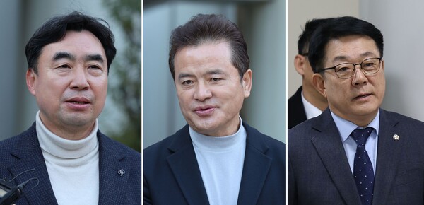 ▲ '민주당 돈봉투 의혹' 2심 무죄 선고 받은 윤관석-임종성-허종식. /뉴시스