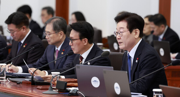 ▲ 이재명 대통령이 30일 청와대에서 열린 국무회의에서 발언하고 있다. /뉴시스