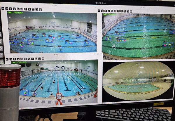 ▲ 화성국민센터 수영장에 도입된 인공지능(AI)기반 안전관리 시스템.