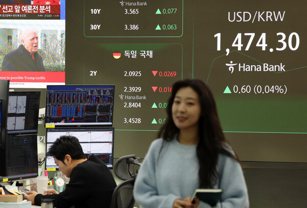 ▲ 서울 중구 하나은행 딜링룸 전광판에 지수가 표시되고 있다. /뉴시스