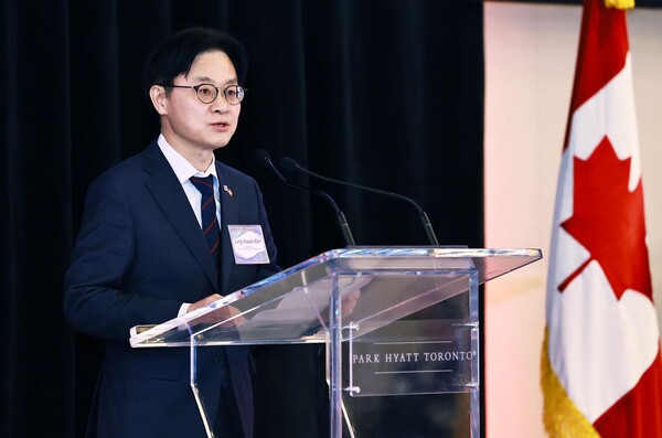 ▲ 김정관 산업통상부 장관이 ‘한-캐나다 자동차 산업협력 포럼’에 참석해 인사말을 하고 있다. /뉴시스