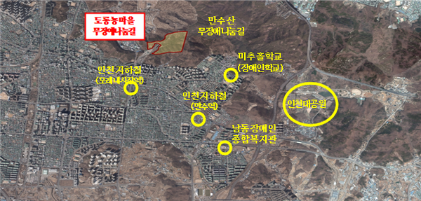 ▲ 만수산 도롱뇽 무장애나눔길 위치도.